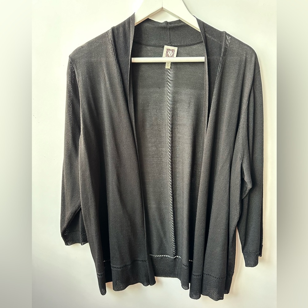 ANNE KLEIN - Black, Lightweight Open Front Cardigan - 3/4 Sleeves - Plus Size 2X